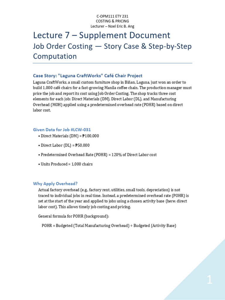 Lecture+7+ +Supplement+Job+Order+Case+Step+by+Step | PDF | Cost ...