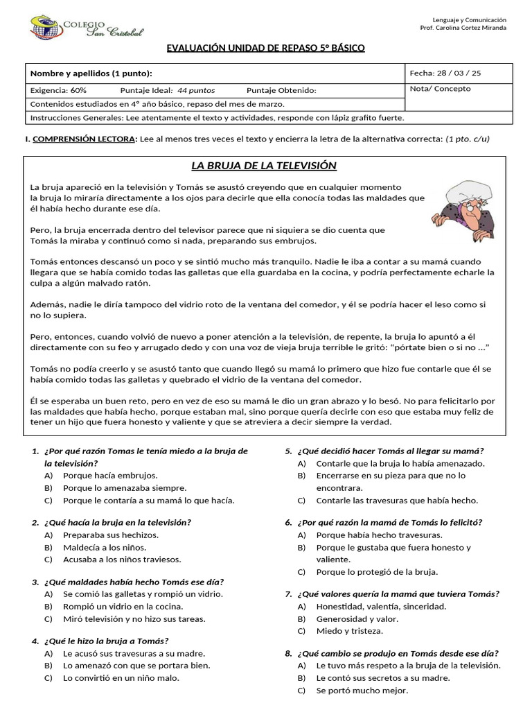 Evaluacion Repaso 5° Básico | PDF