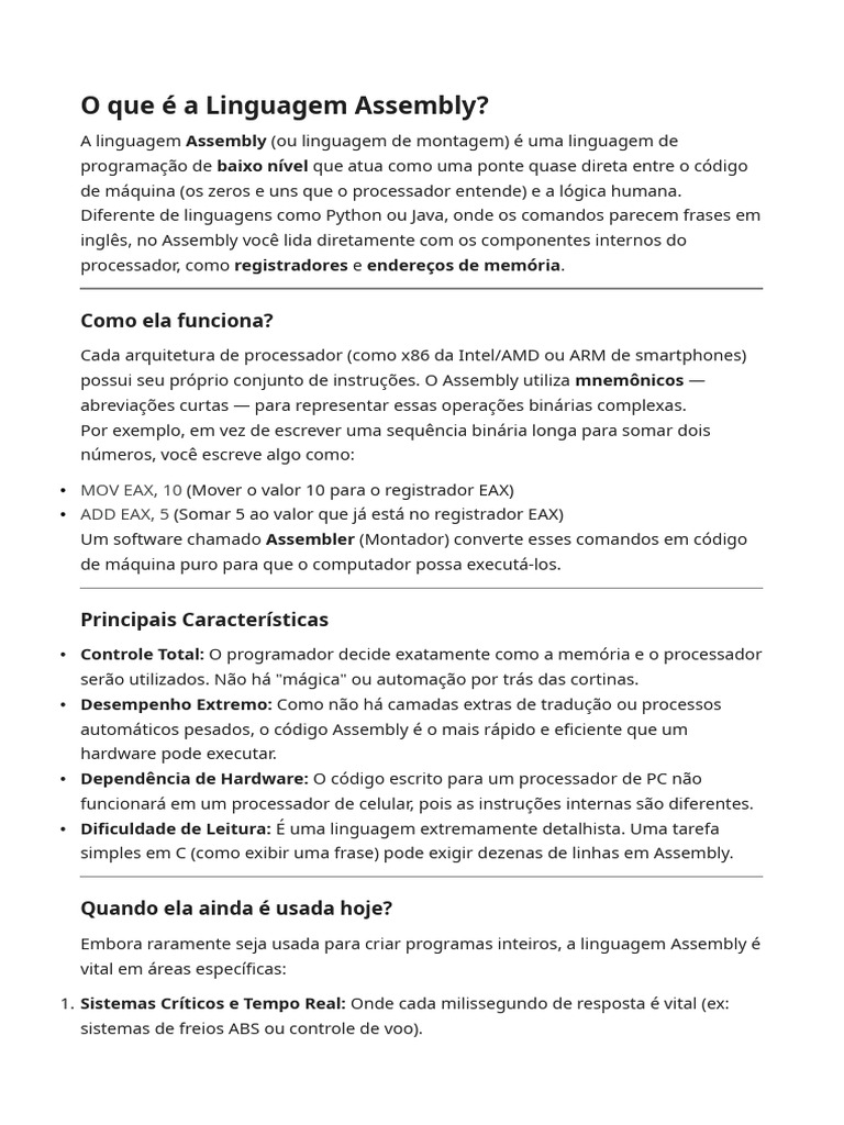 O Que É A Linguagem Assembly | PDF | Linguagem Assembly | Linguagem de ...