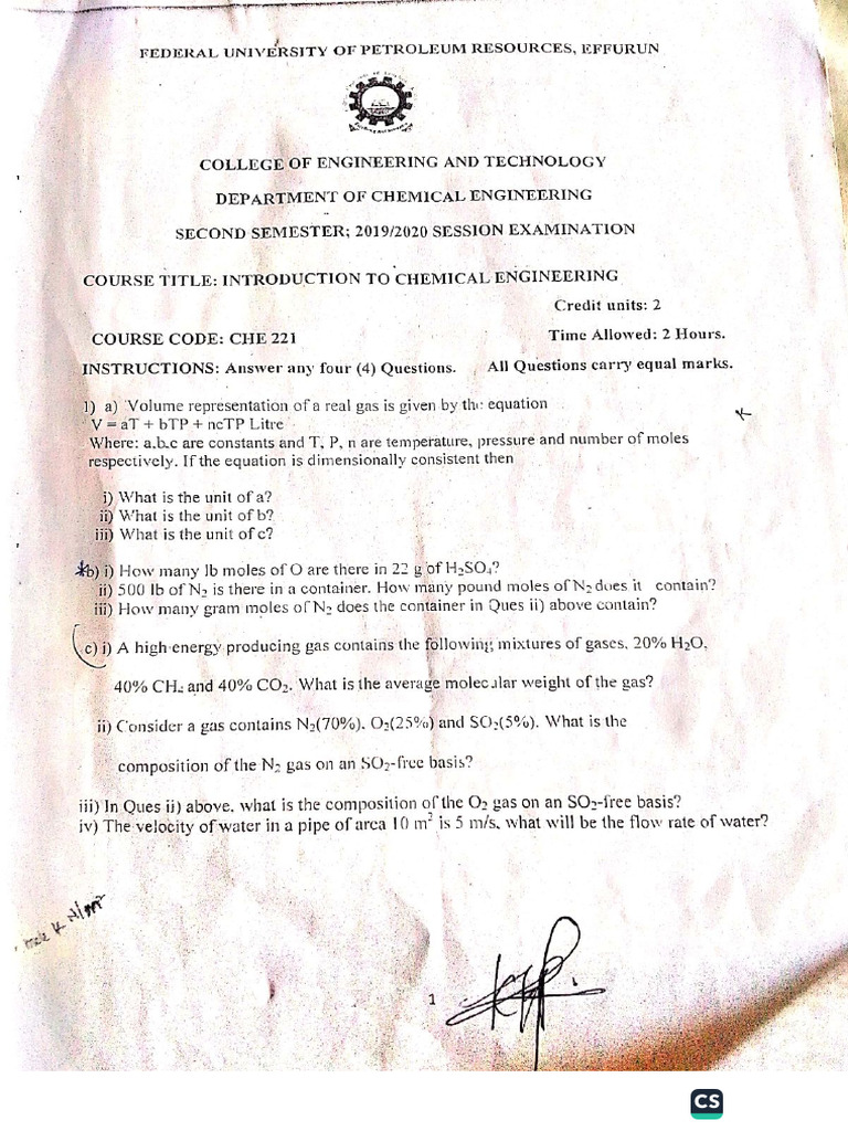CHE 221 & 222 pastQ (2) | PDF