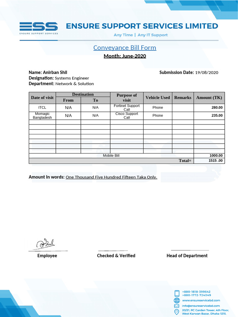 June-2020Conveyance Bill Form | PDF