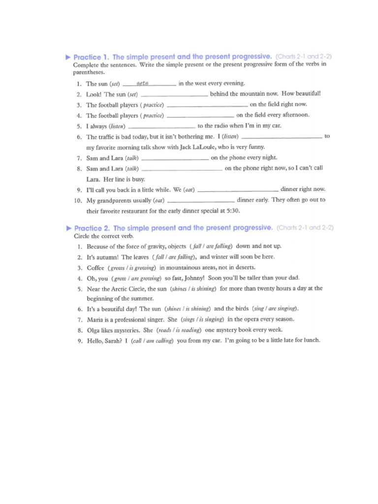 practice - Present and Past; Simple and Progressive | PDF