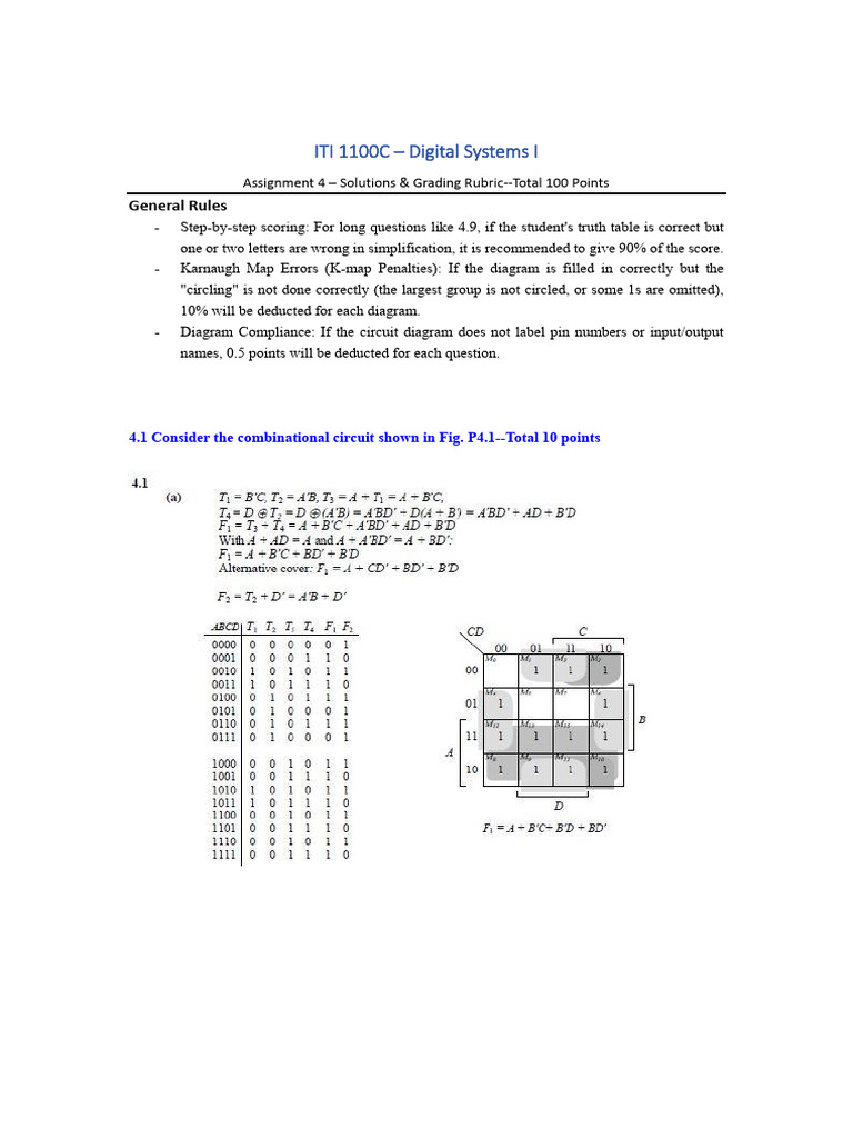 Assignment 4 Solution Rubrics | PDF | Boolean Algebra | Teaching ...