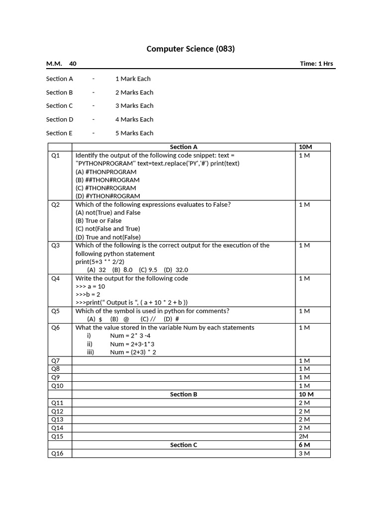 CS_Test_03_Oct | PDF | Computer Science | Computer Programming