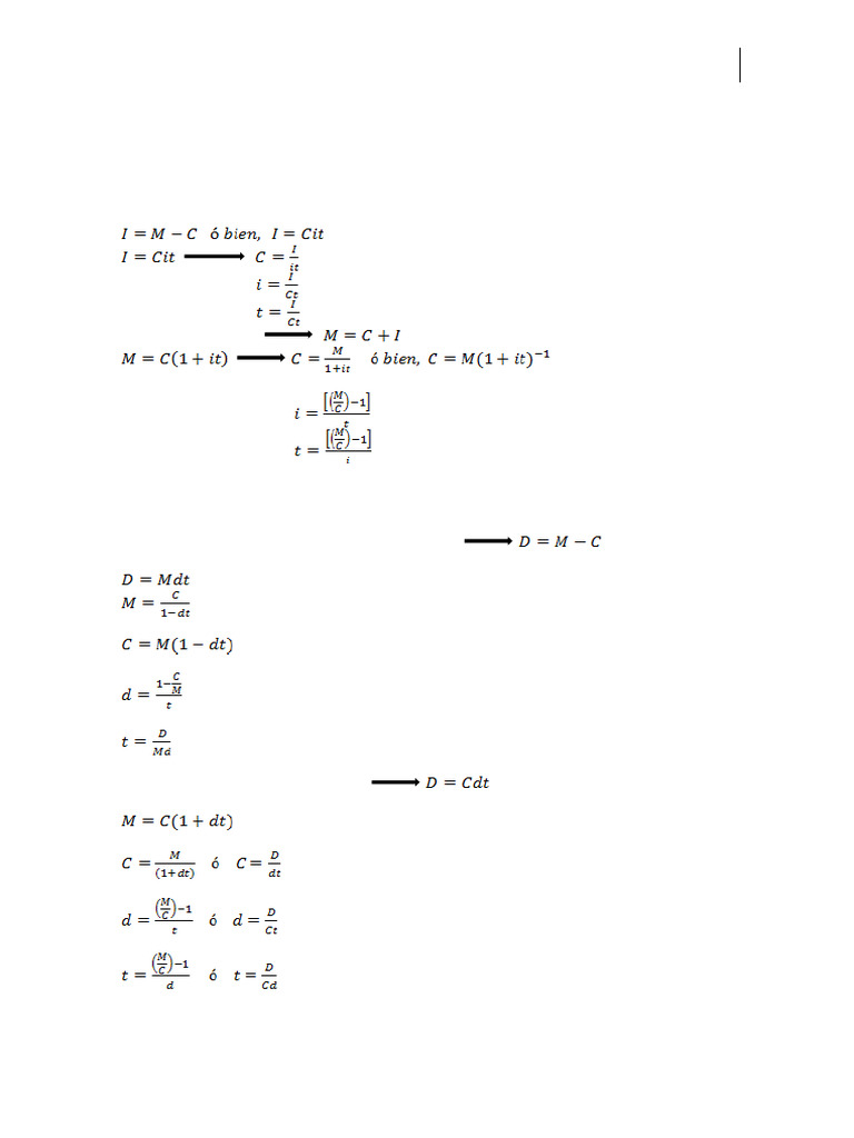 Formulas Interés Simple y Descto. | PDF