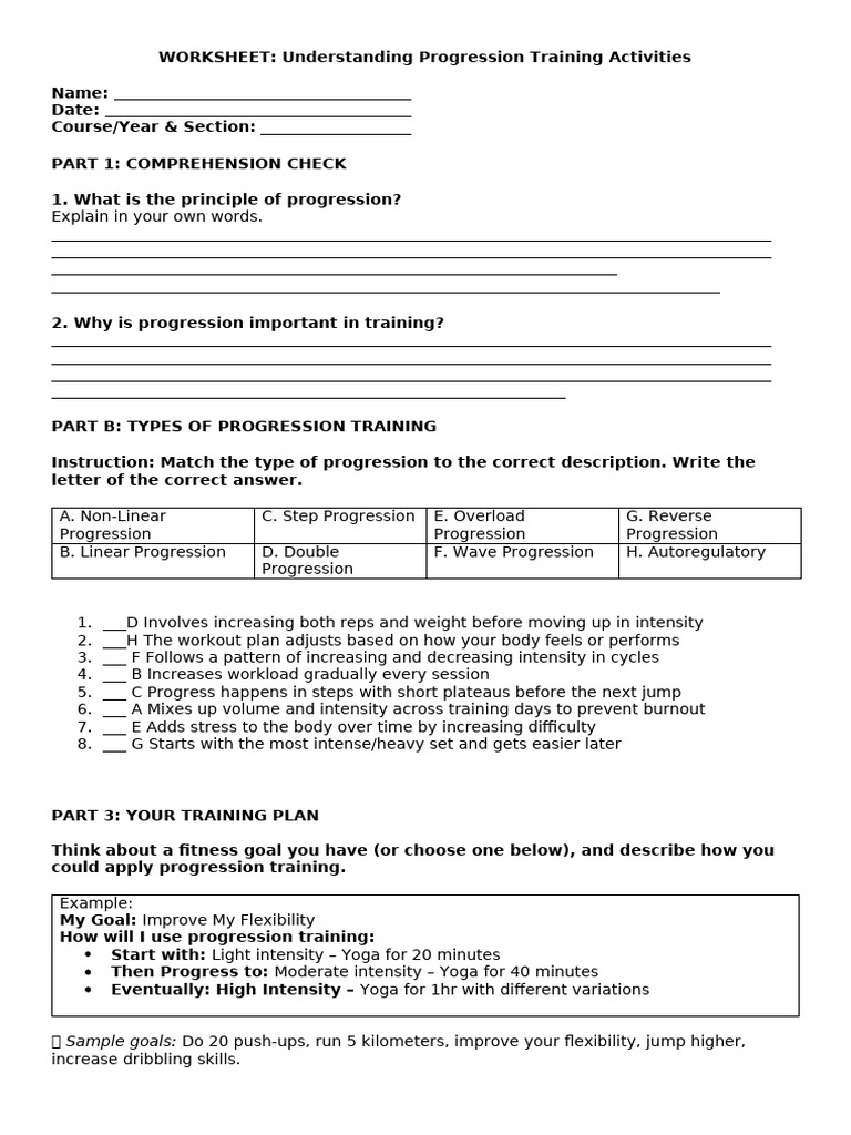 Worksheet Progression Training Activity3 | PDF