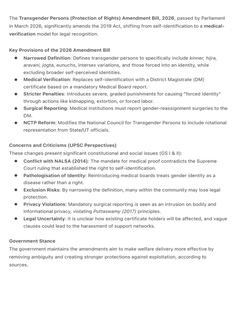 The Transgender Persons (Protection of Rights) Amendment Bill, 2026… | PDF