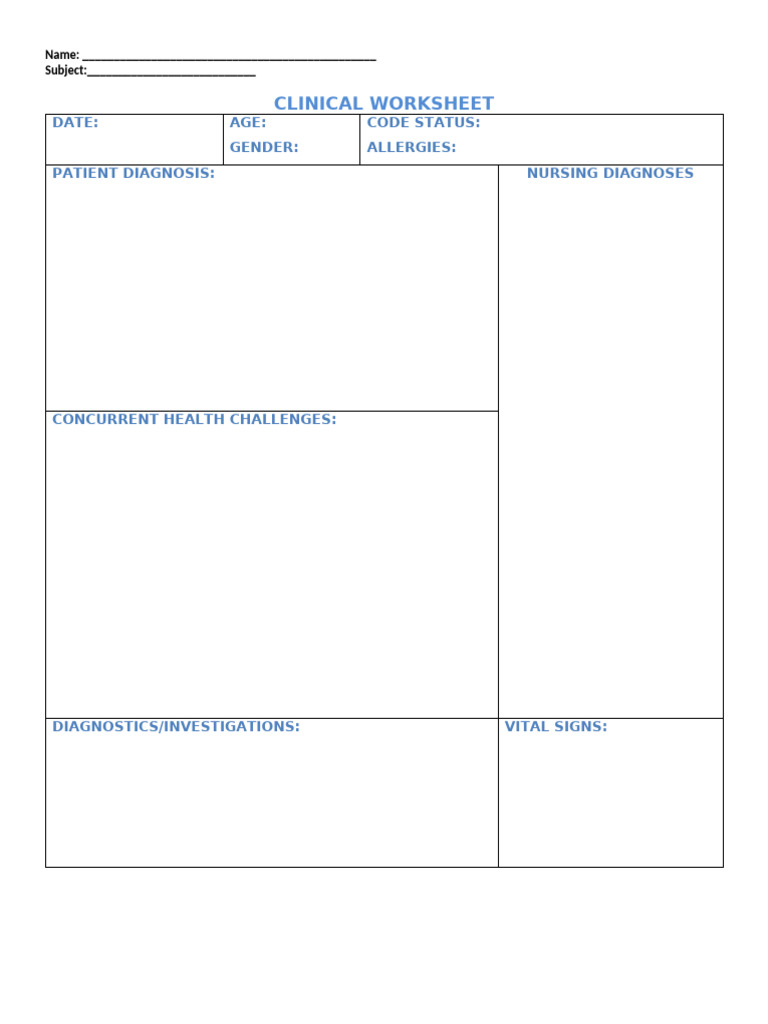 Clinical Worksheet Template | PDF | Cardiovascular System | Medicine
