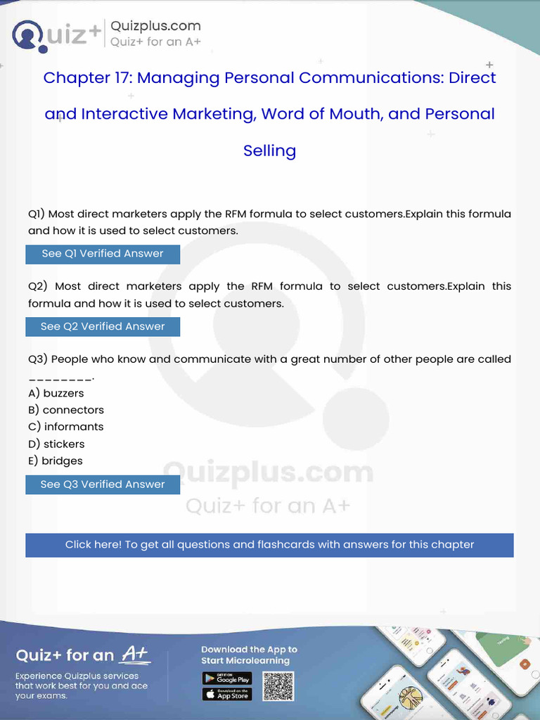 Most Direct Marketers Apply the Rfm Formula to Select Customersexplain ...