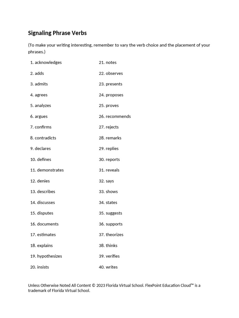 Signal Phrase Verbs (3) | PDF