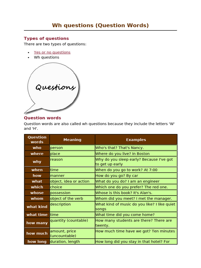 WH Questions New | PDF | Verb | Question