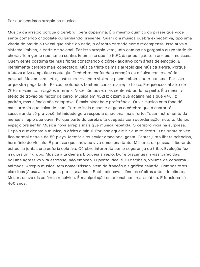 Por Que Sentimos Arrepio Na Música | PDF
