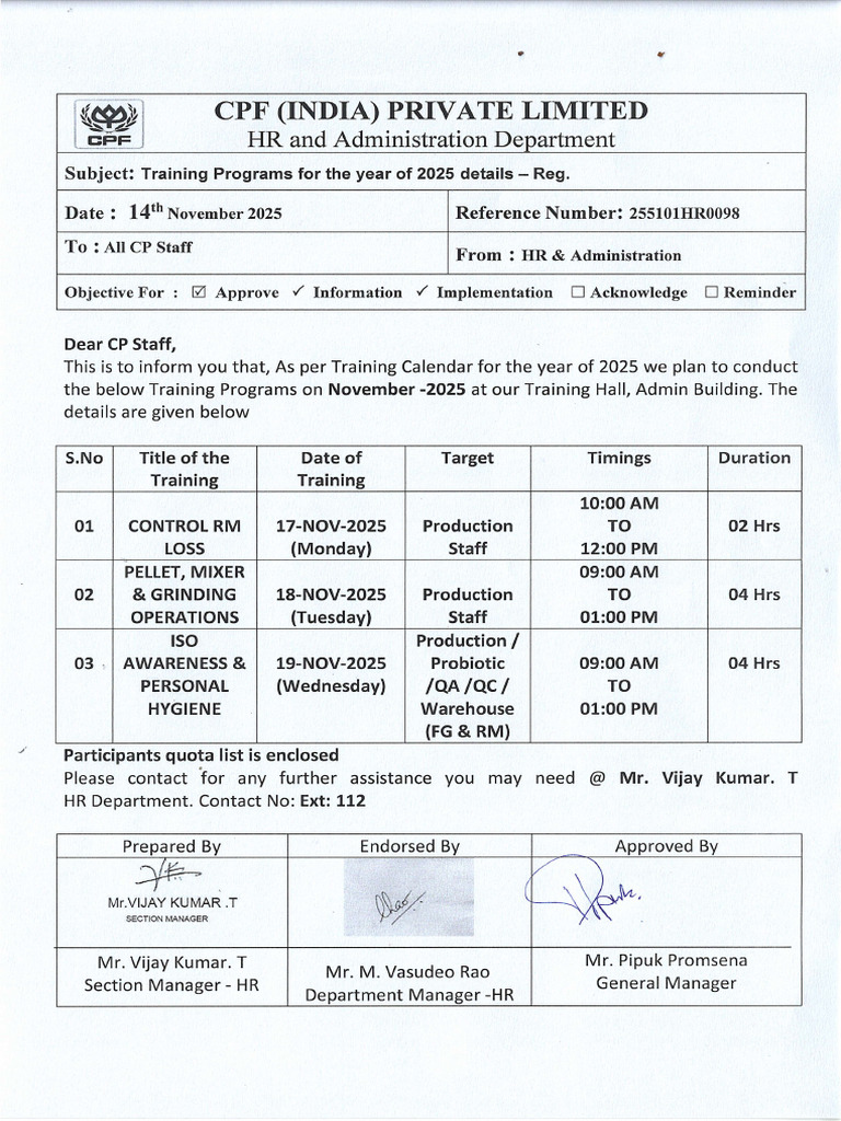 Training Circular Nov 2025 | PDF
