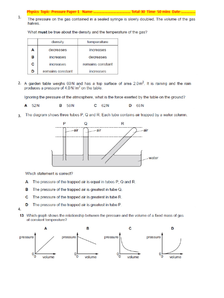 Physics Pressure | PDF