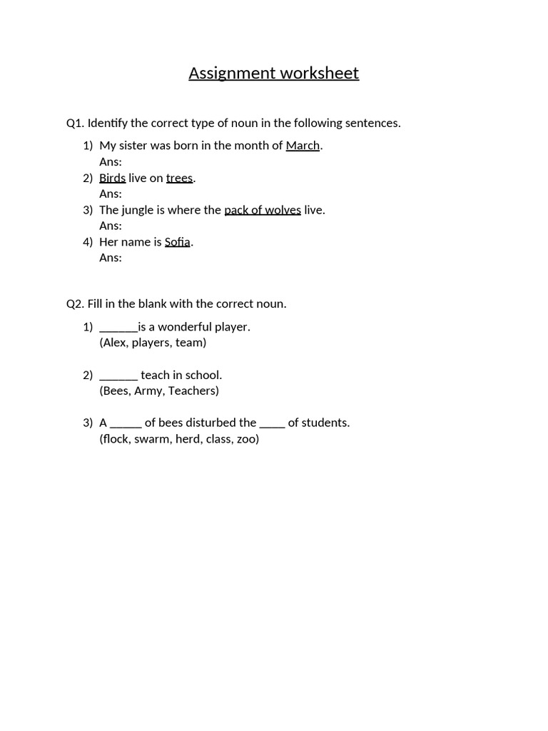 Assignment Worksheet | PDF