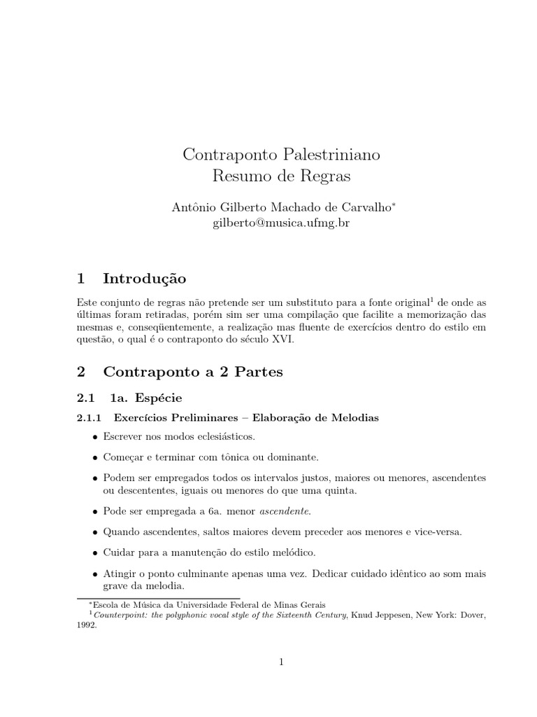 Resumo de Regras de Contraponto | PDF | Acorde (música) | Composições ...