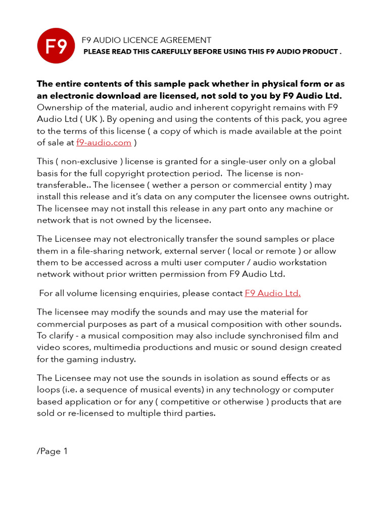 F9 Licence Agreement 2022 (Sounds) | PDF | License | Copyright