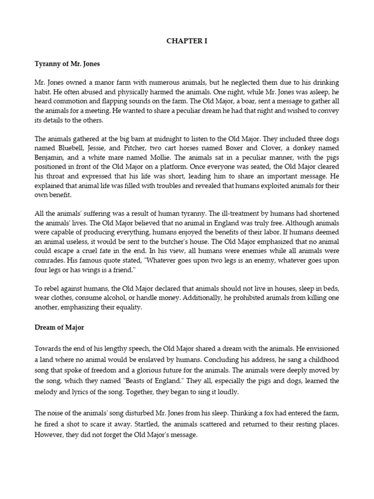 Animal Farm - Chapter - 1 | PDF