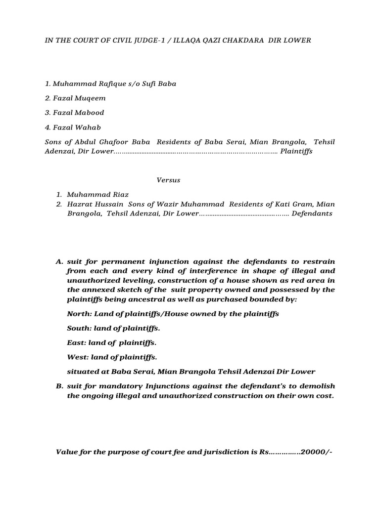M.rafiq vs M Riaz Plaint | PDF | Lawsuit | Justice