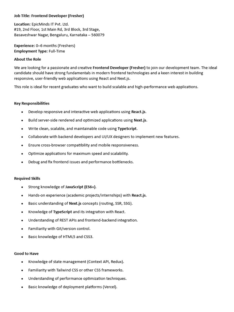JD for Myday Frontend | PDF