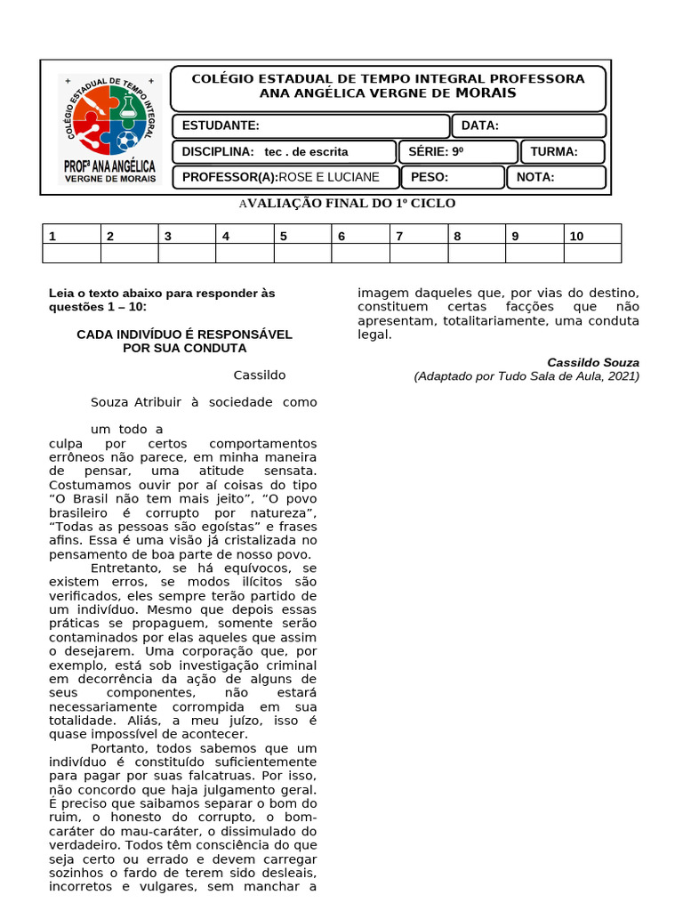 PROVA TEC DE ESCRITA | PDF | Pensamento