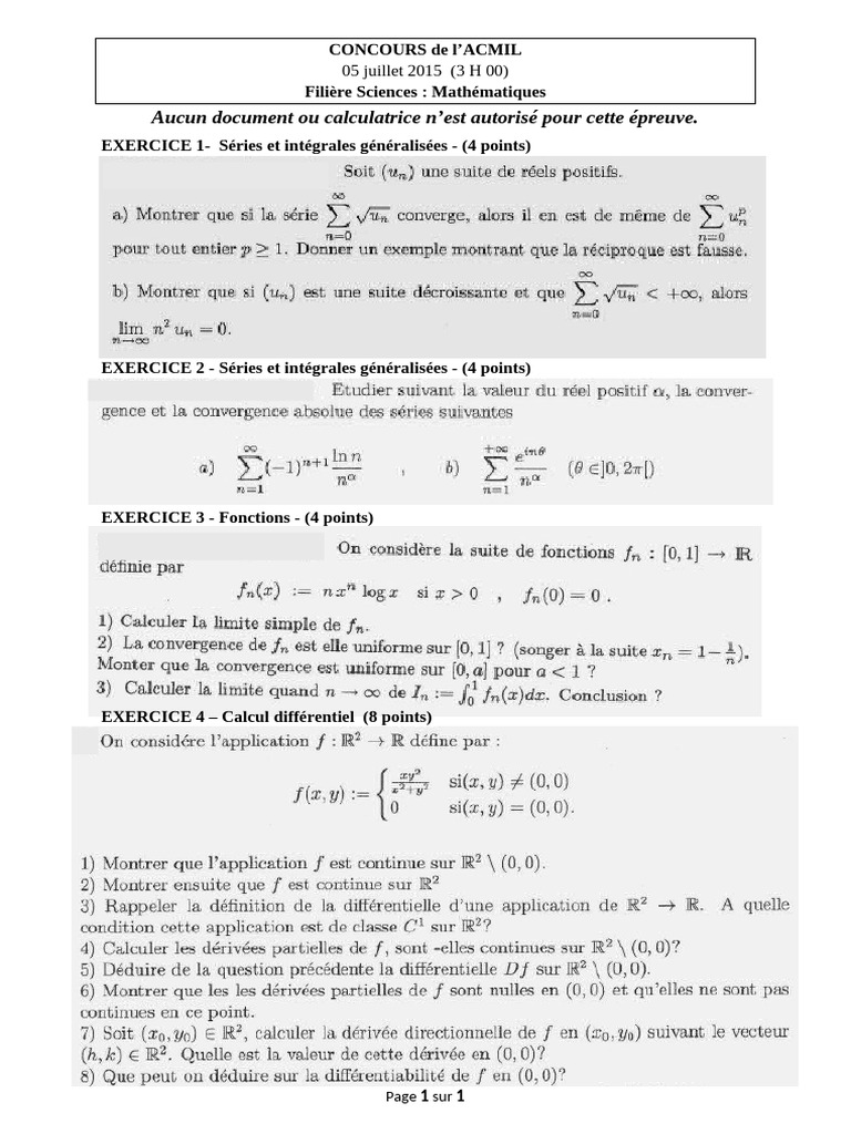ACMIL 2015 - Sciences - Mathématiques | PDF