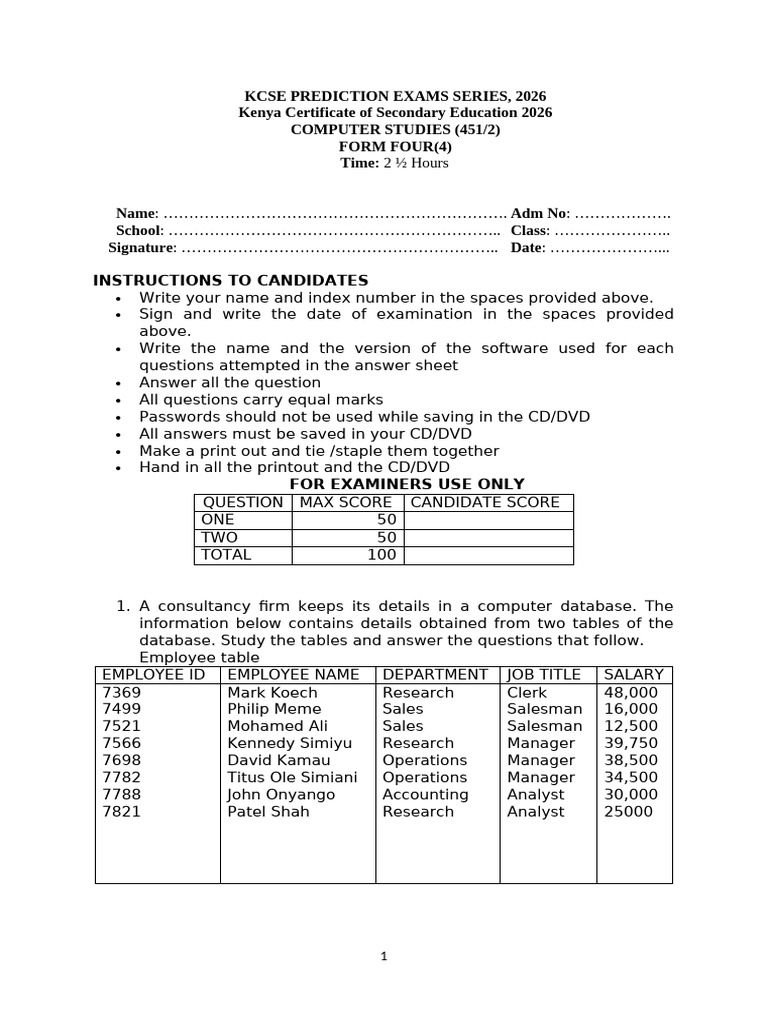 Computer Pp2 Form 4 - Question Paper | PDF | Data Management | Computing