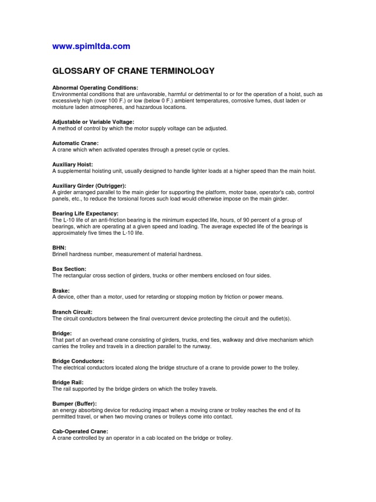 Glossary of Crane Terminology PDF Crane (Machine) Switch
