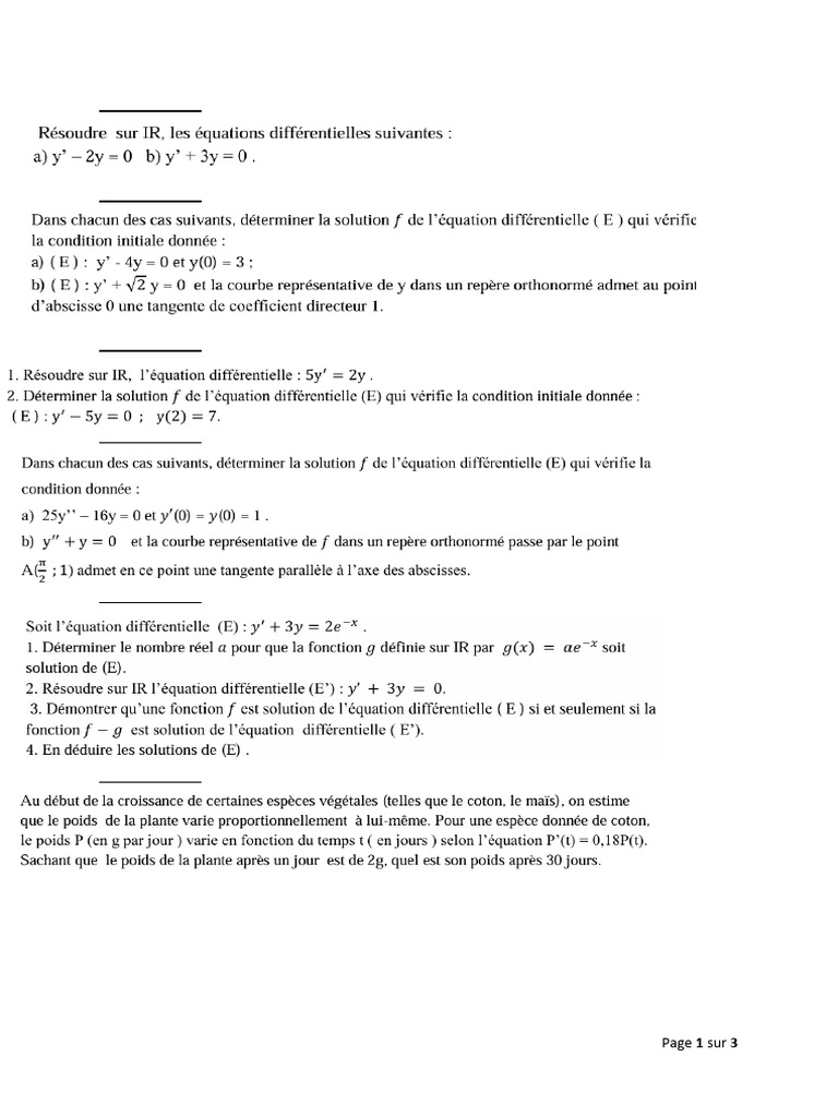 Td Equat Diff Maths Lmya Td1 Du 25-26 | PDF