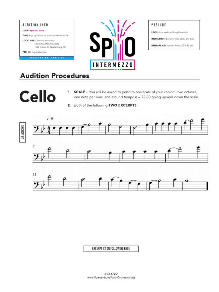 Intermezzo Cello Excerpts (Spring 2026) | PDF | Cello | Double Bass