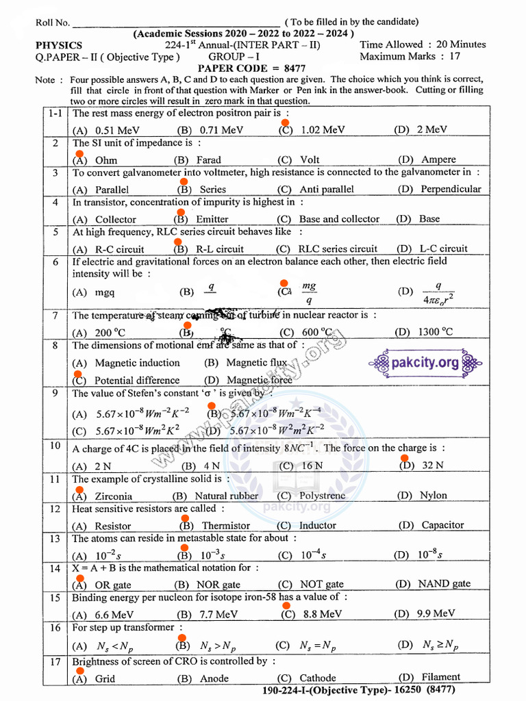2nd Year Physics Past Papers | PDF