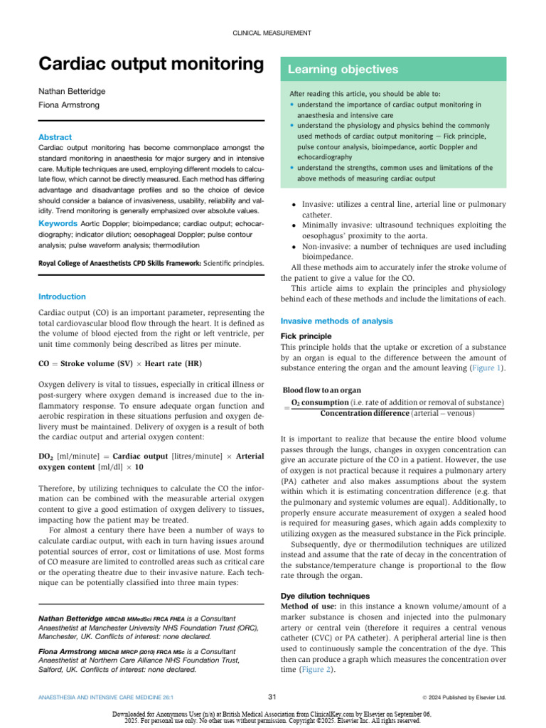 Cardiac Output Monitoring | PDF | Aorta | Heart