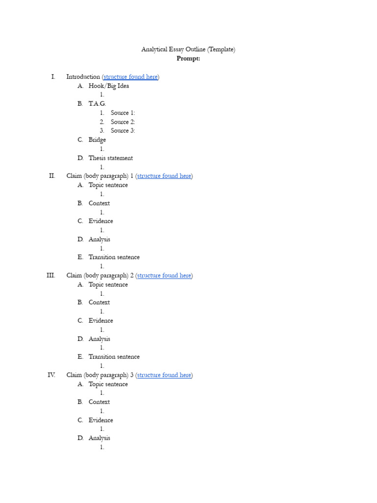 Analytical Essay Outline (Template) | PDF