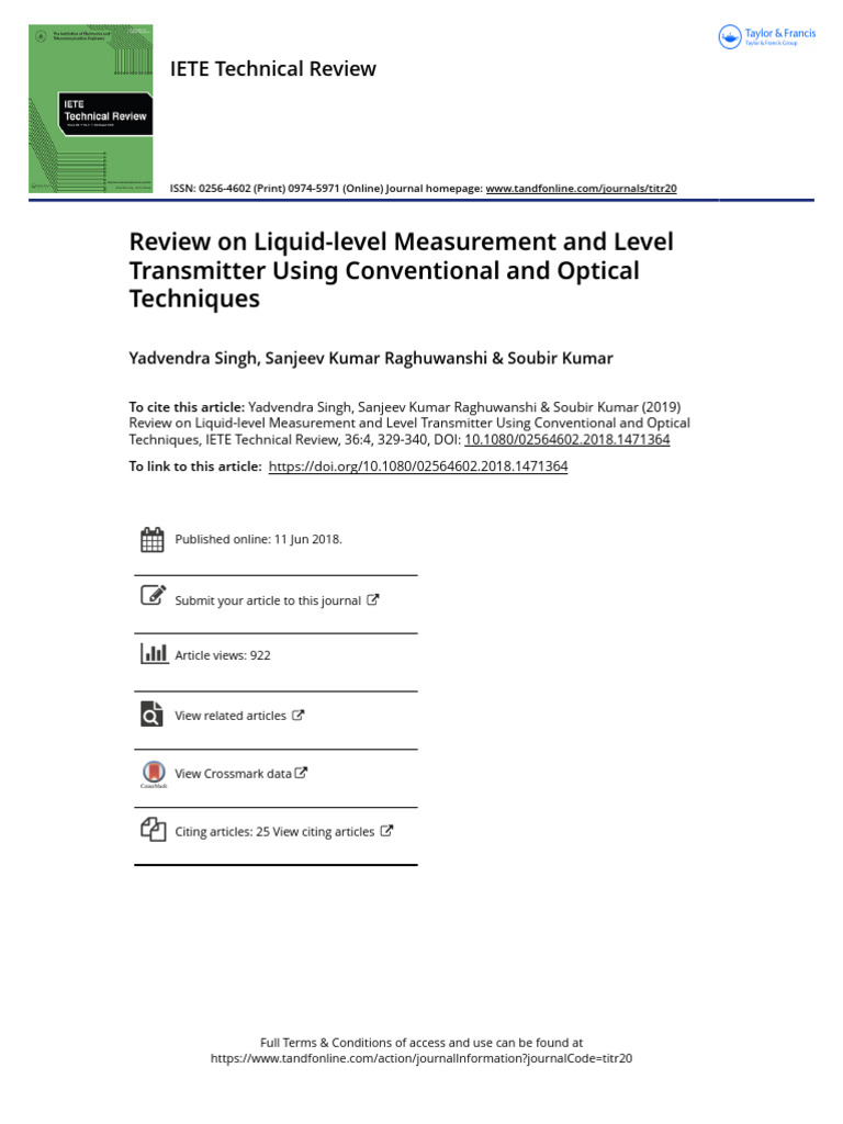Review on Liquid-level Measurement and Level Transmitter Using ...