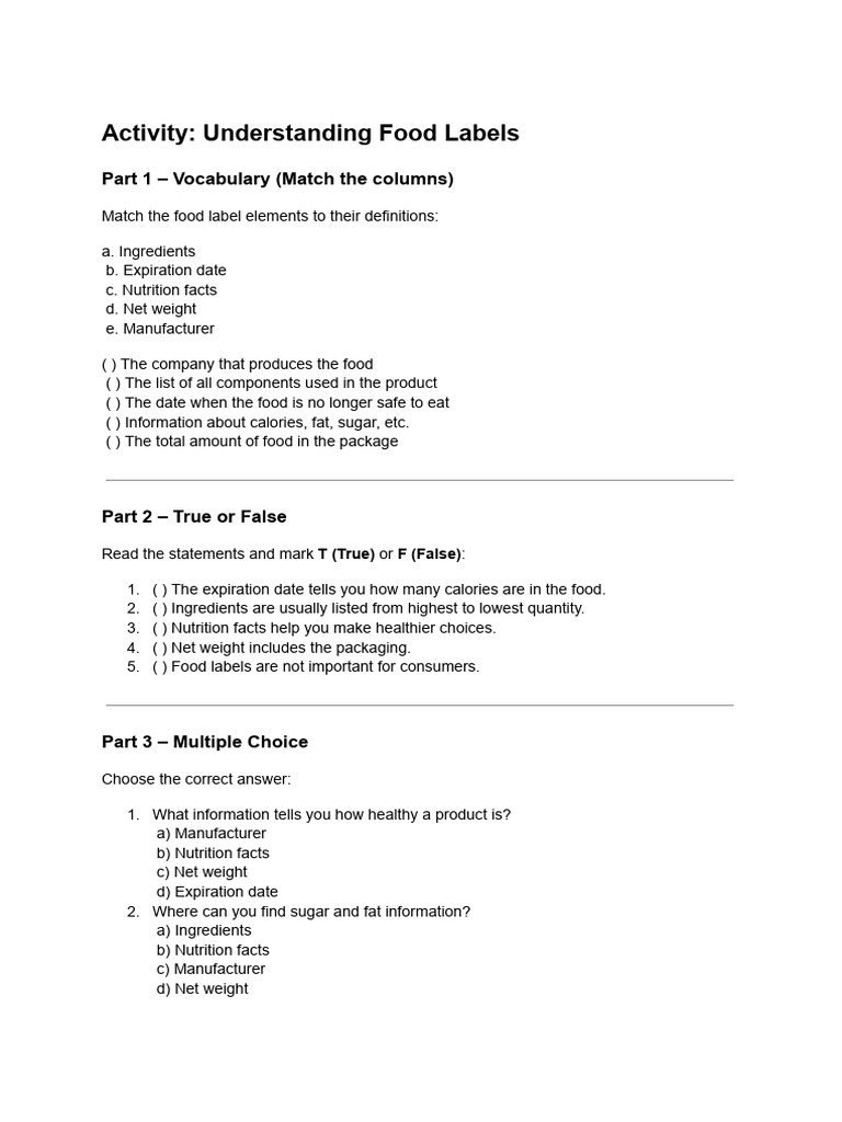 Activity_ Understanding Food Labels | PDF