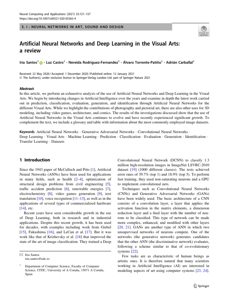 Artificial Neural Networks and Deep Learning in The Visual Arts - A ...
