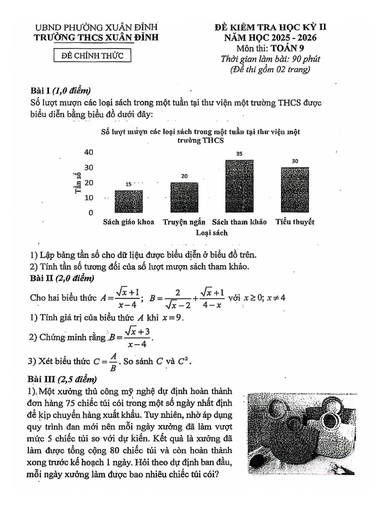 De Hoc Ky 2 Toan 9 Nam 2025 2026 Truong Thcs Xuan Dinh Ha Noi | PDF