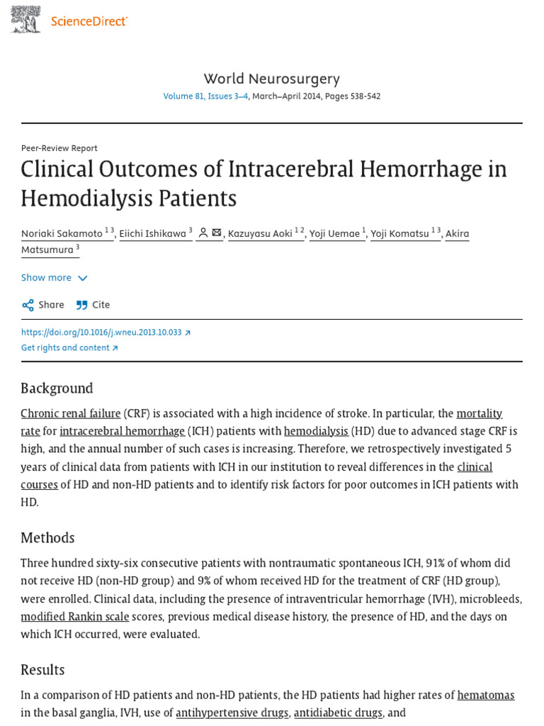 Clinical Outcomes of Intracerebral Hemorrhage in Hemodialysis Patients ...