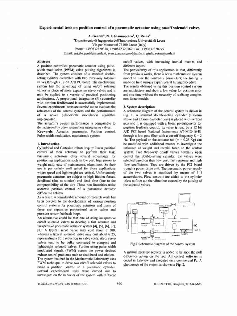 Experimental Tests on Position Control of a Pneumatic Actuator Using on ...