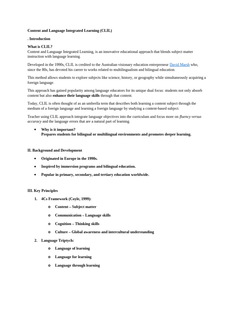 CLIL -Content and Language Integrated Learning | PDF | Cognition ...