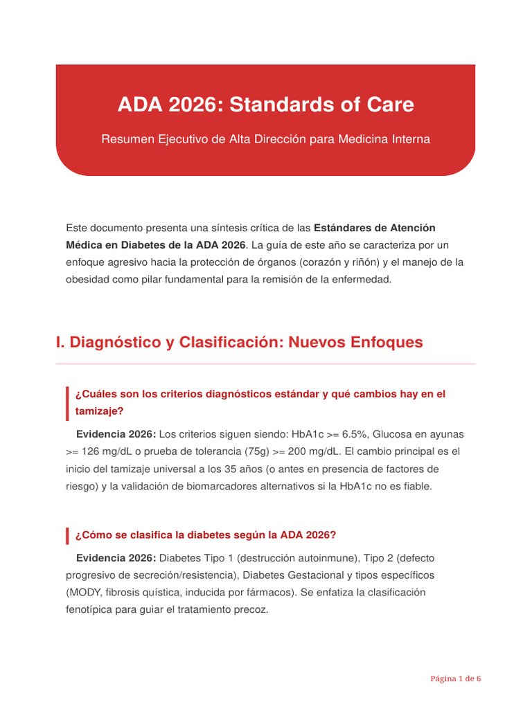 Guia ADA 2026 Resumen Ejecutivo | PDF | Diabetes | Enfermedades y ...