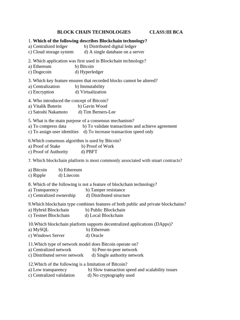 Block Chain 100 Questions for Students | PDF | Cryptocurrency | Bitcoin