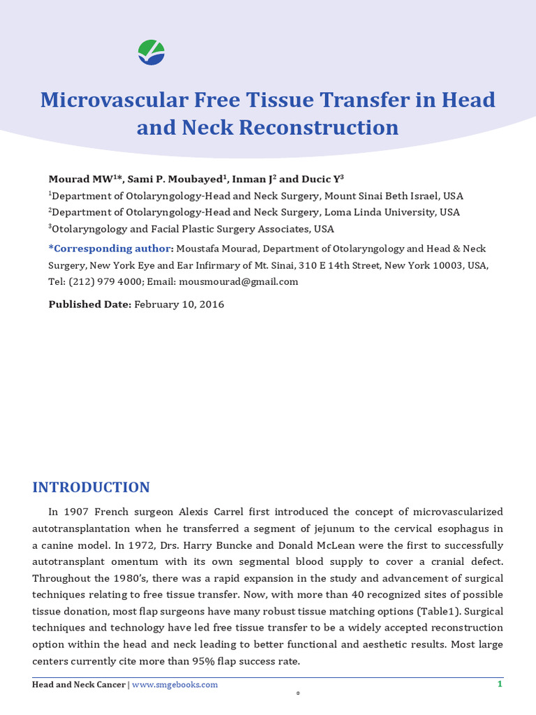 Microvascular Free Tissue Transfer | PDF | Coagulation | Thrombosis