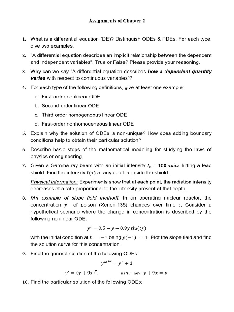 Assignments - Chapter-02 - Copy | PDF | Ordinary Differential Equation ...