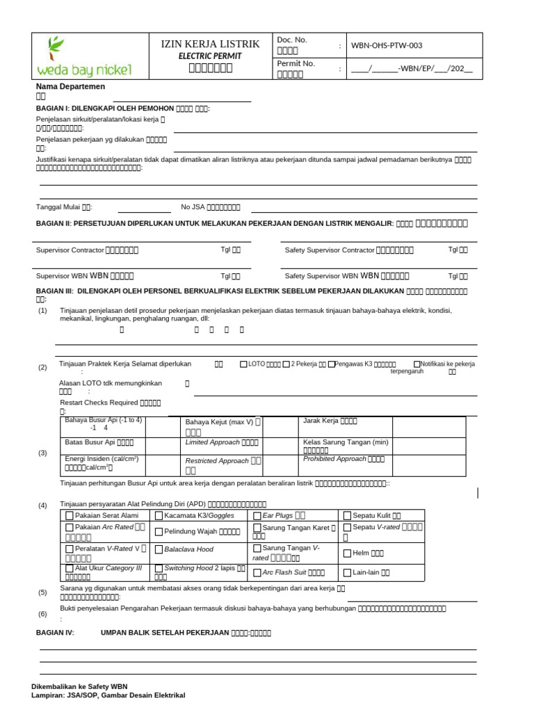 WBN-OHS-PTW-003_Form Electric Work Permit CHI IND En | PDF