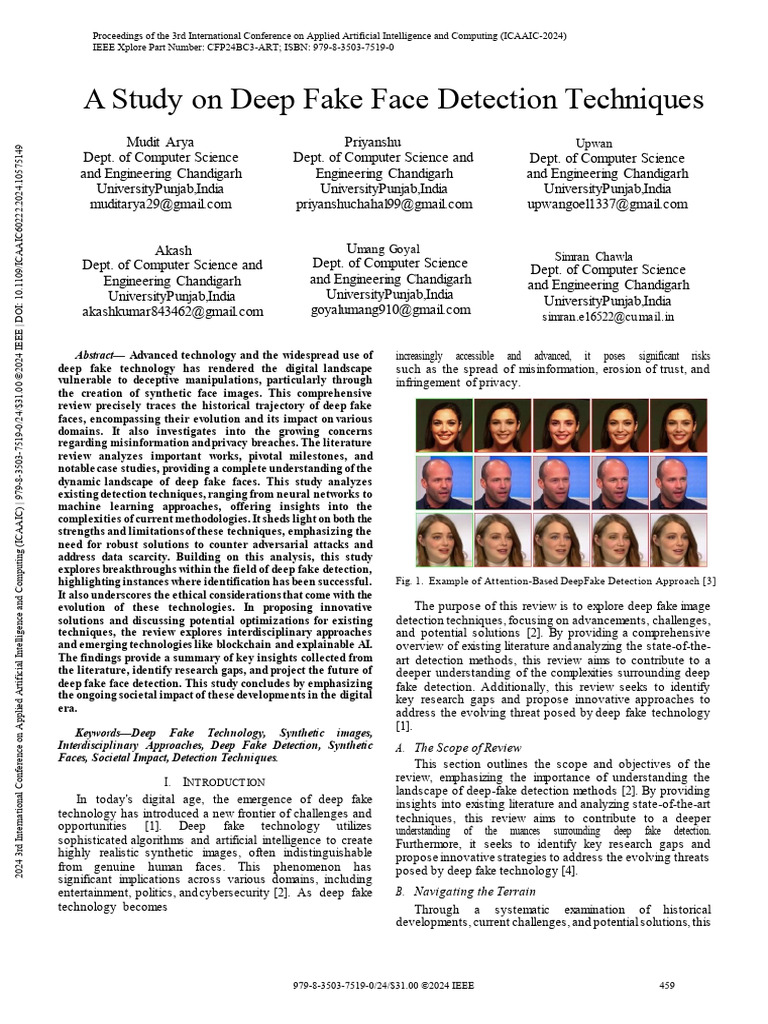 A Study on Deep Fake Face Detection Techniques | PDF | Artificial ...