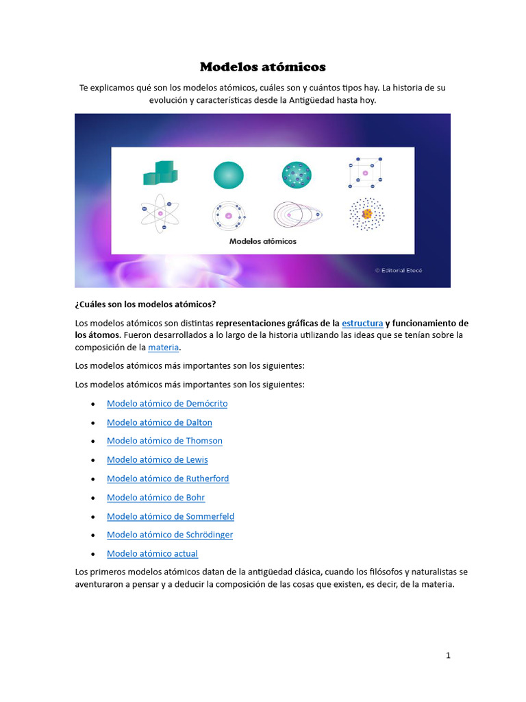 Modelos atómicos | PDF | Átomos | Electrón