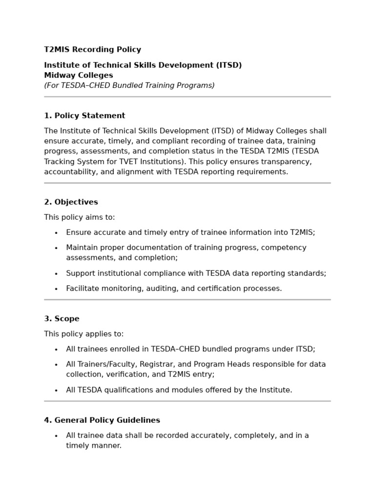 T2MIS Recording Policy | PDF | Audit | Regulatory Compliance