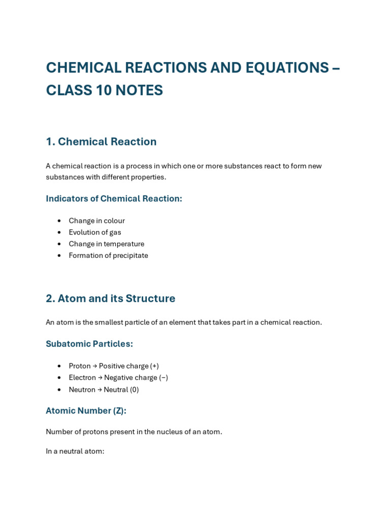Chemical Reaction Revision Chapter 1 - Copy (4) | PDF | Atoms | Ion