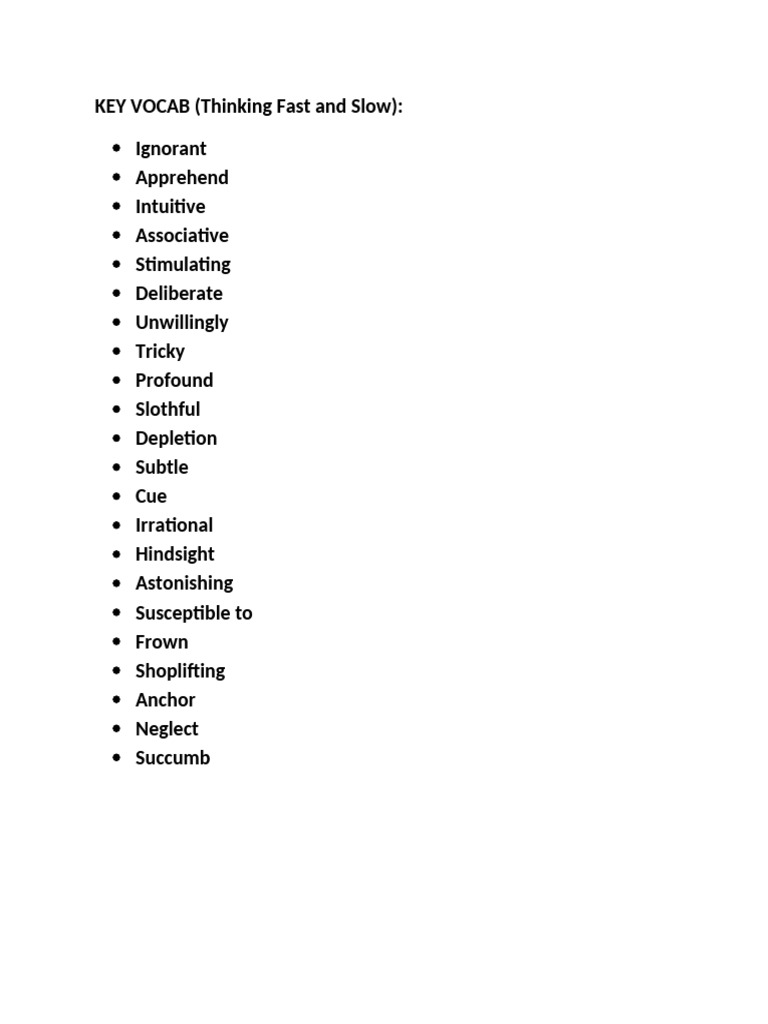 KEY VOCAB (Thinking Fast and Slow) | PDF